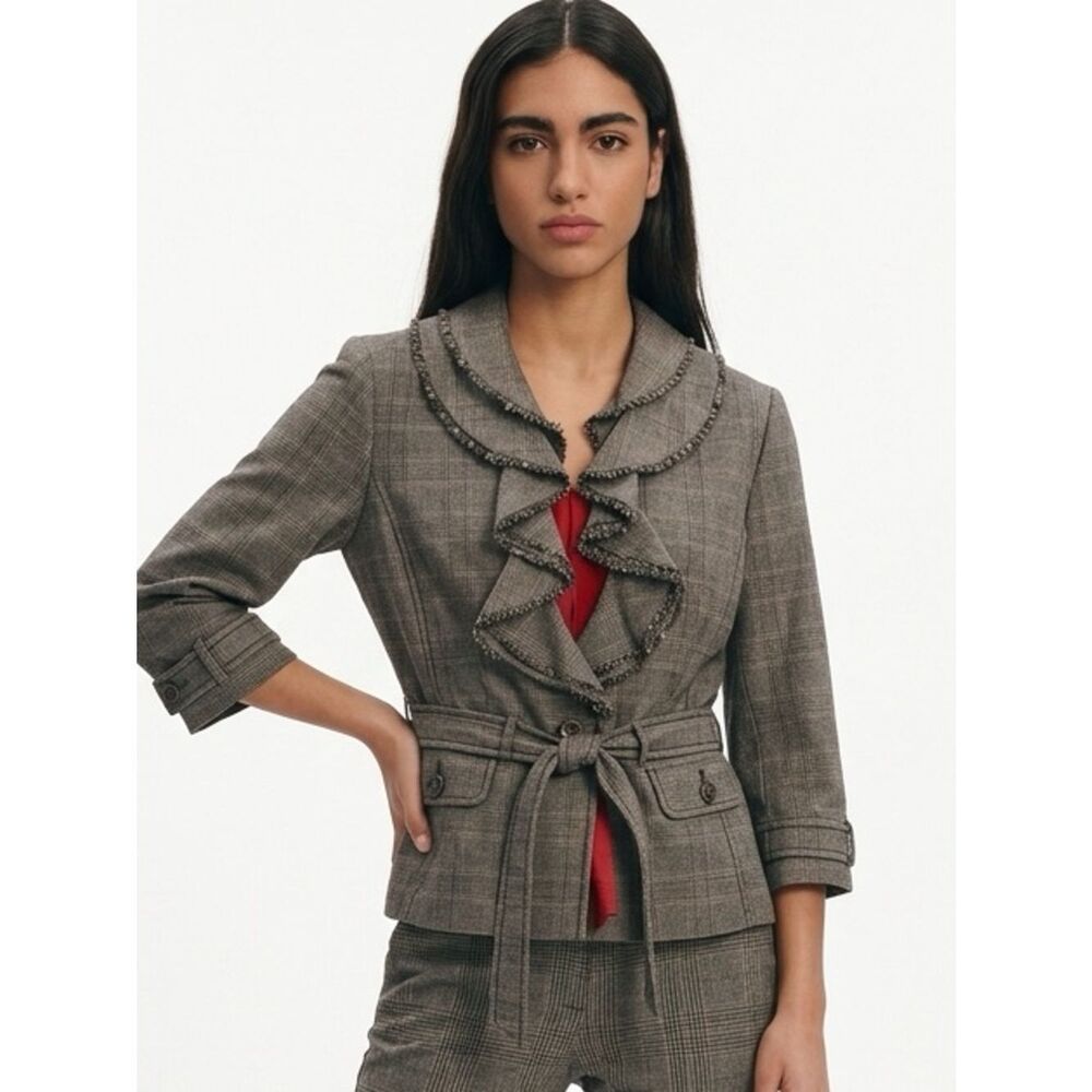 LOFT | Brown Ruffle Blazer with Tie Waist Size 4